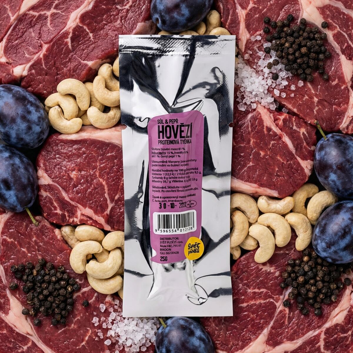 Hovädzia proteínová tyčinka soľ & čierne korenie váha 25g