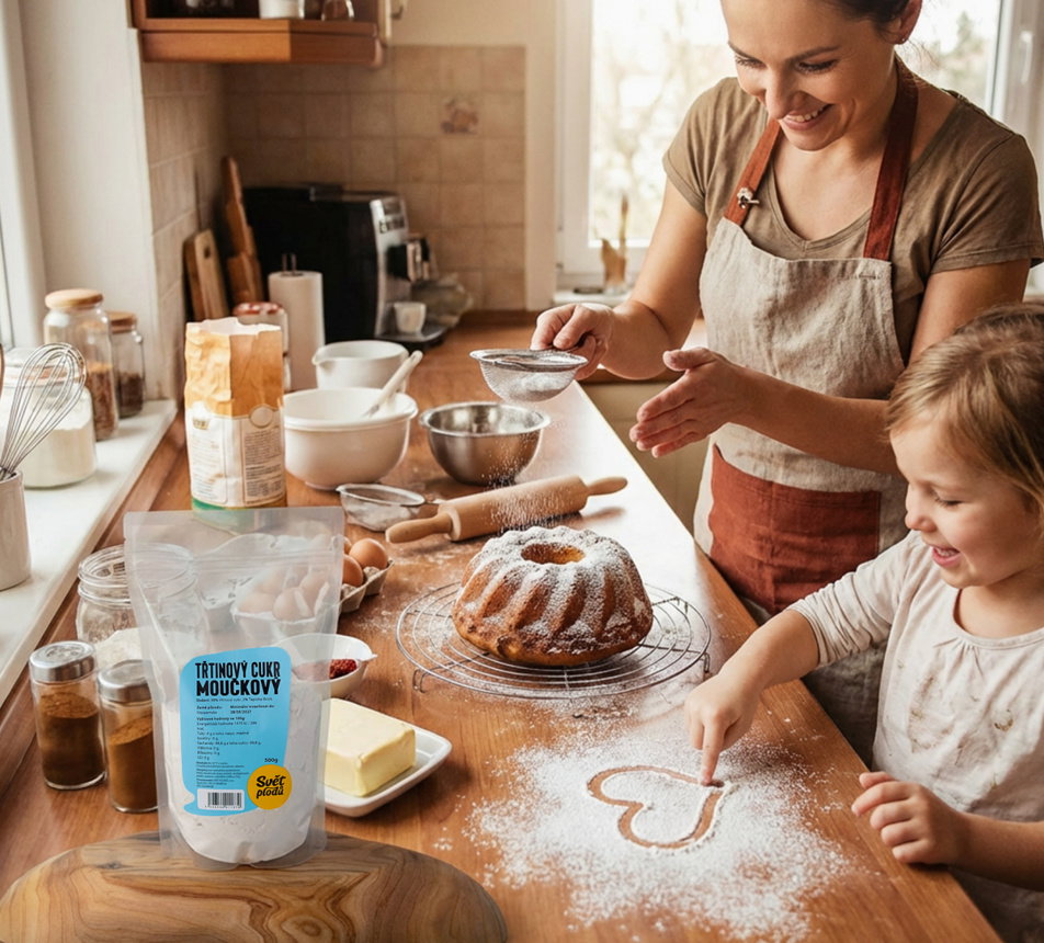 Třtinový cukr moučkový v kuchyni